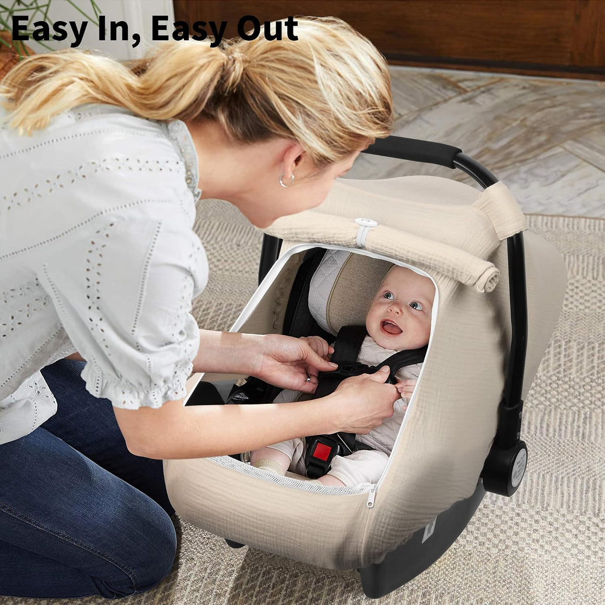 Car Seat Cover Baby, Muslin Infant Carseat Canopy with Mesh Window