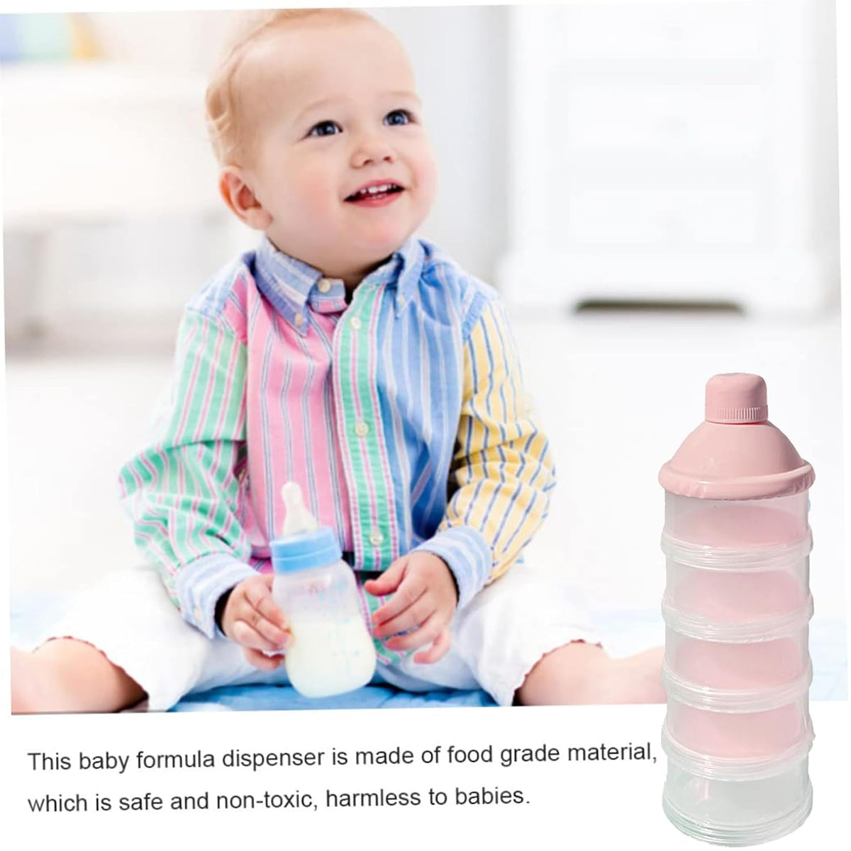 2 PCS 5 Layers Baby Milk Powder Dispenser, Milk Powder Pots, Formula Dispenser Portable Milk Powder Formula Dispenser Container Pot Box Milk Cans Snack Storage Box for Travel(Light Pink+ Light Pink)