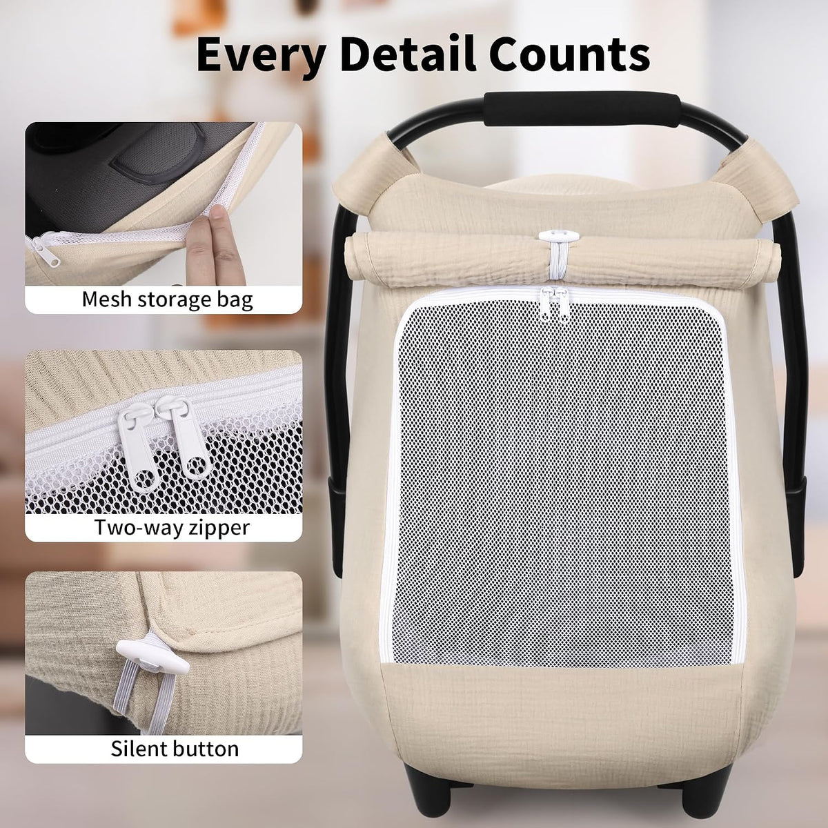 Car Seat Cover Baby, Muslin Infant Carseat Canopy with Mesh Window