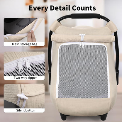 Car Seat Cover Baby, Muslin Infant Carseat Canopy with Mesh Window