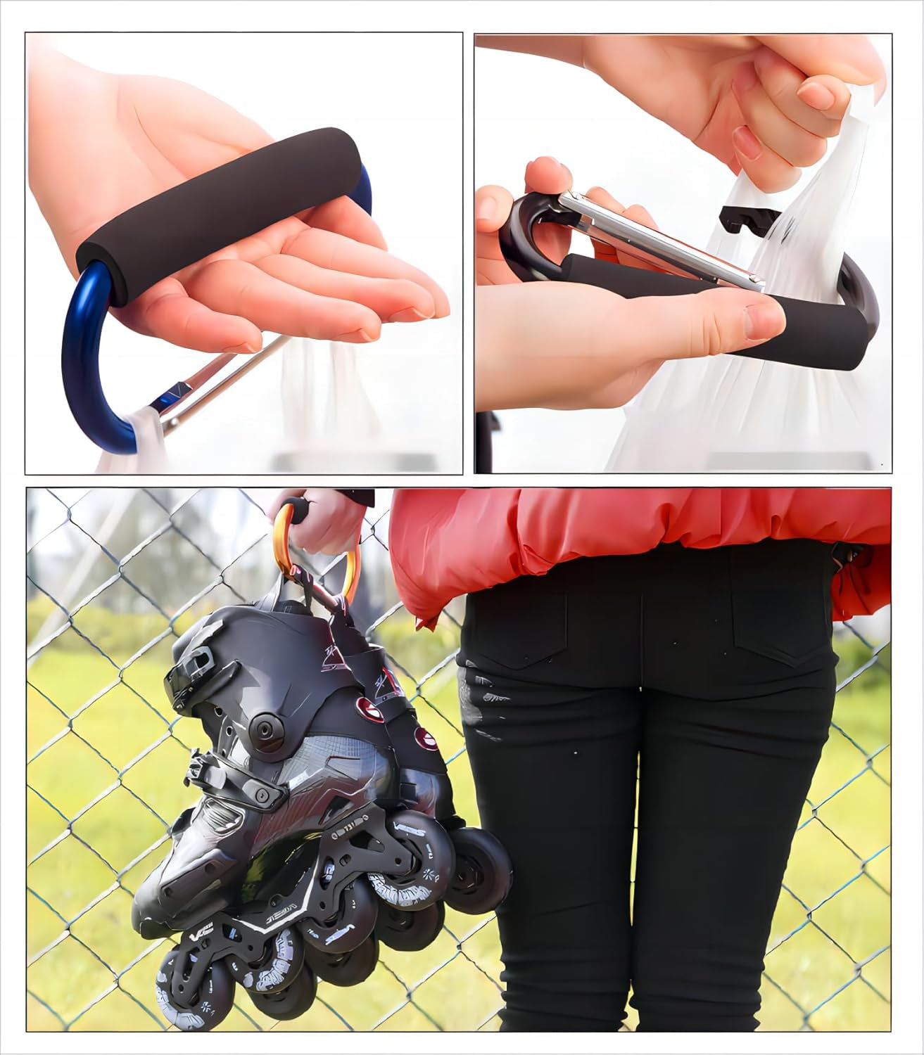 3PCS Stroller Hooks, 5.2'' Large Carabiner Clip - Carabiner Large, Baby Stroller Hooks for Hanging Bags, Stroller Accessories(Black)