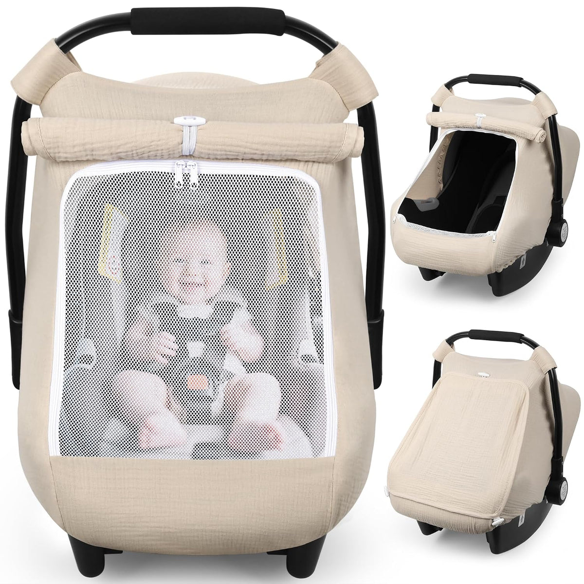 Car Seat Cover Baby, Muslin Infant Carseat Canopy with Mesh Window