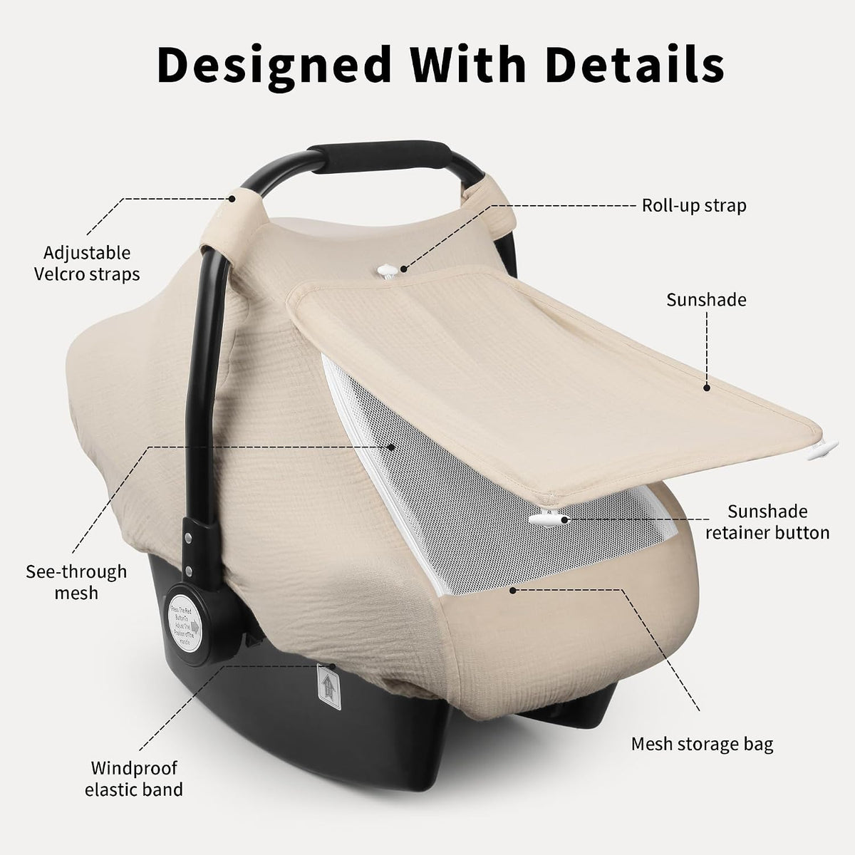Car Seat Cover Baby, Muslin Infant Carseat Canopy with Mesh Window