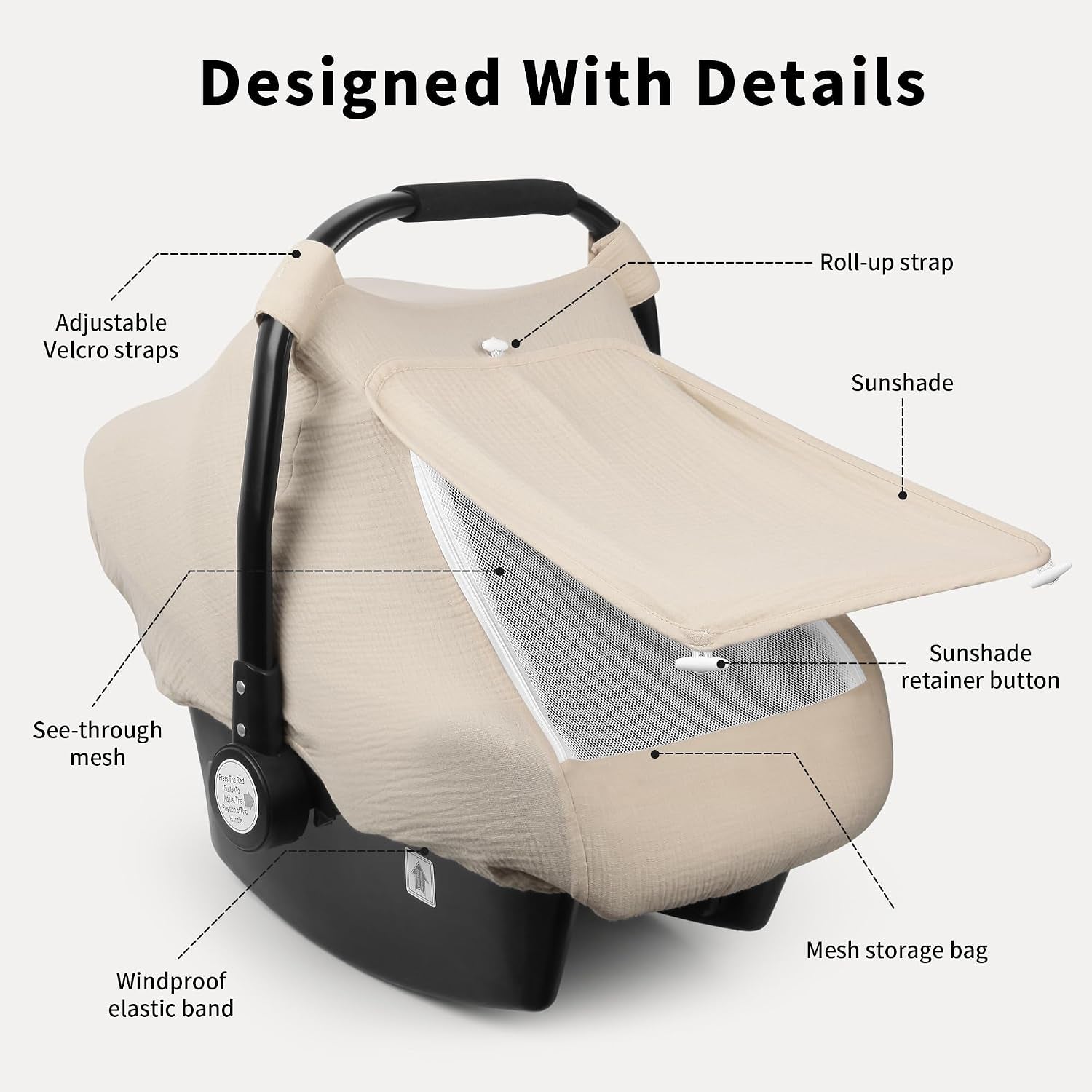Car Seat Cover Baby, Muslin Infant Carseat Canopy with Mesh Window