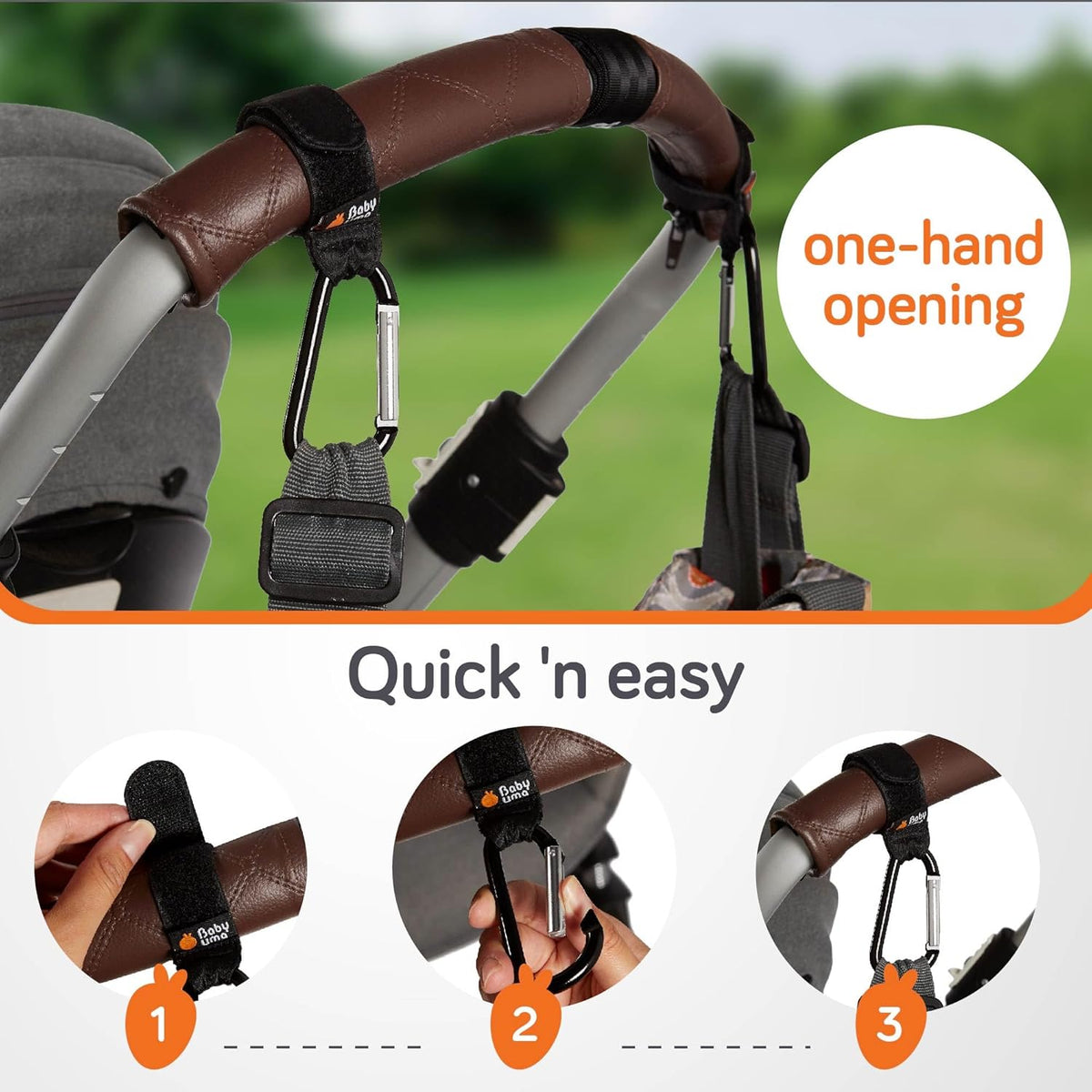 Stroller Hooks for Bags (2 Pack) - Non-Slip, One-Hand Use, 11 Lb