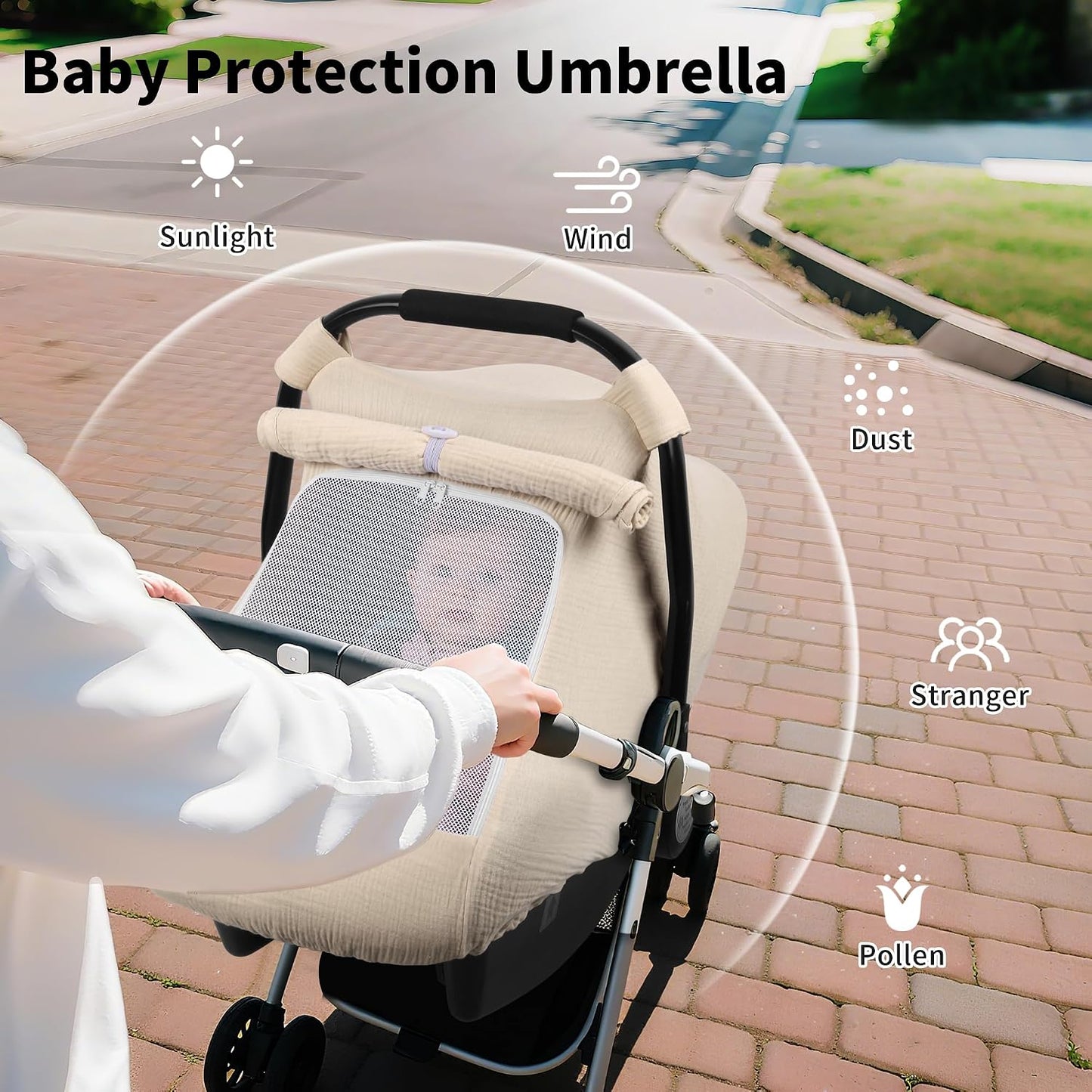 Car Seat Cover Baby, Muslin Infant Carseat Canopy with Mesh Window