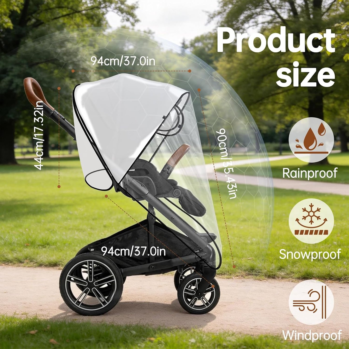 Stroller Rain Cover Compatible with Nuna Stroller, Universal Waterproof Windproof Plastic Stroller Cover for Rain and Snow, Breathable Baby Stroller Weather Shield for Nuna & Most Standard Strollers