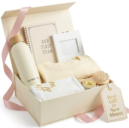 New Mom Care Package 8-Pc Luxury Gift Basket for Expecting Mothers & Pregnant Women - Post Pregnancy Self Care Kit with Essential Items for New Mom Gifts, First Time and Mommy to Be Gift.