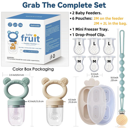 4-Pack Anti-Drop Baby Fruit Feeder Set with Mini Freezer Tray for Teething
