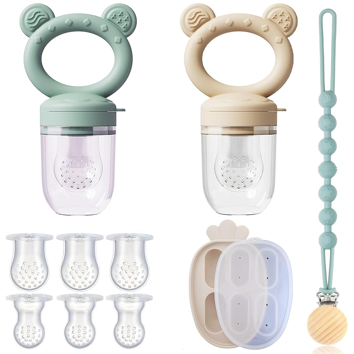 4-Pack Anti-Drop Baby Fruit Feeder Set with Mini Freezer Tray for Teething