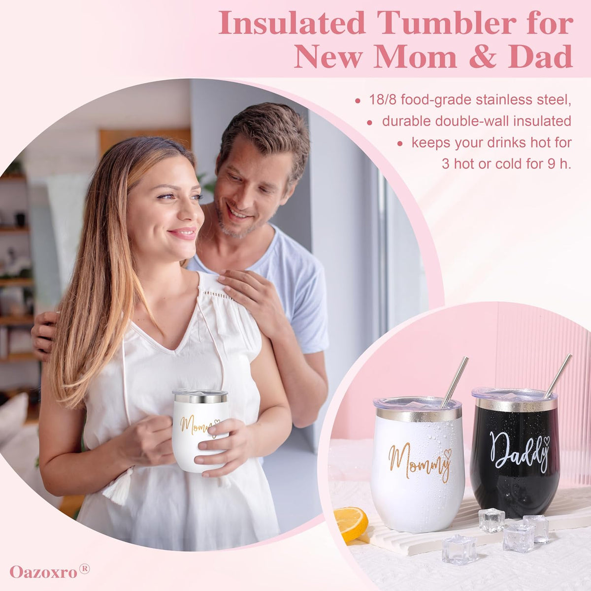 New Mom Gifts for Women, Pregnancy Gift for New Parents Gender Reveal Gifts with Mom and Dad Tumbler Set for First Time Moms