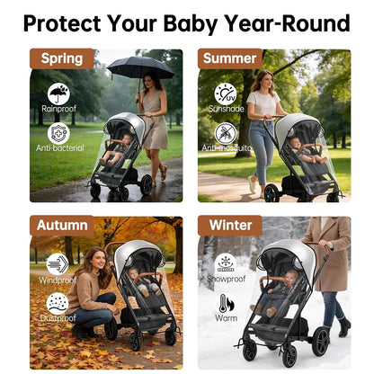 Stroller Rain Cover Compatible with Nuna Stroller, Universal Waterproof Windproof Plastic Stroller Cover for Rain and Snow, Breathable Baby Stroller Weather Shield for Nuna & Most Standard Strollers
