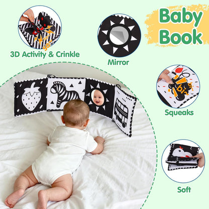 Baby Shower Gifts Basket for Newborn Baby Boy Girl Gender Reveal with Newborn Essentials Baby Rattles Blanket Onesie Black and White High Contrast Baby Book Toys 0-6 Months Baby Girls Boys Shower Gift
