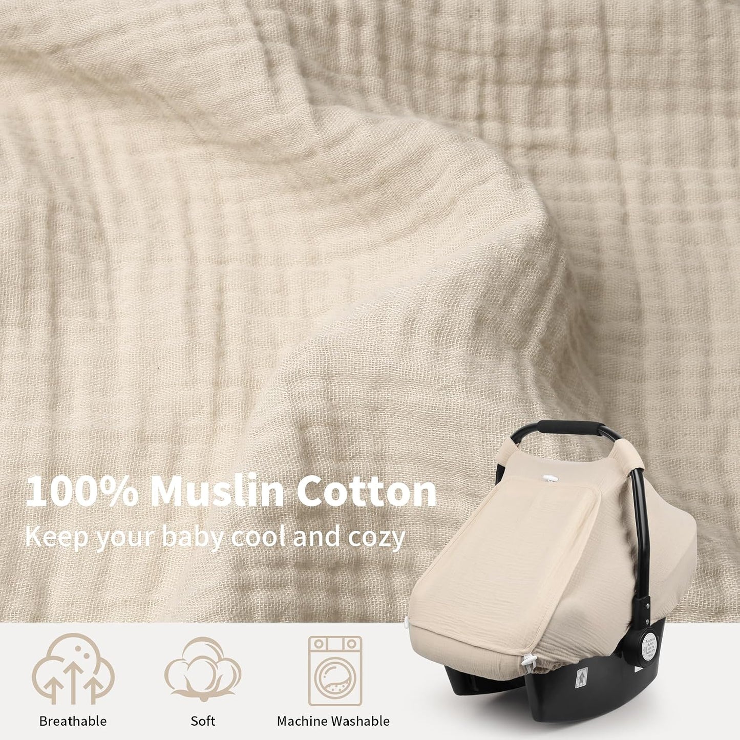Car Seat Cover Baby, Muslin Infant Carseat Canopy with Mesh Window