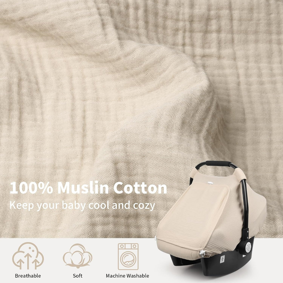 Car Seat Cover Baby, Muslin Infant Carseat Canopy with Mesh Window