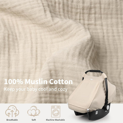 Car Seat Cover Baby, Muslin Infant Carseat Canopy with Mesh Window