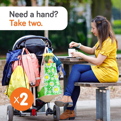 Stroller Hooks for Bags (2 Pack) - Non-Slip, One-Hand Use, 11 Lb