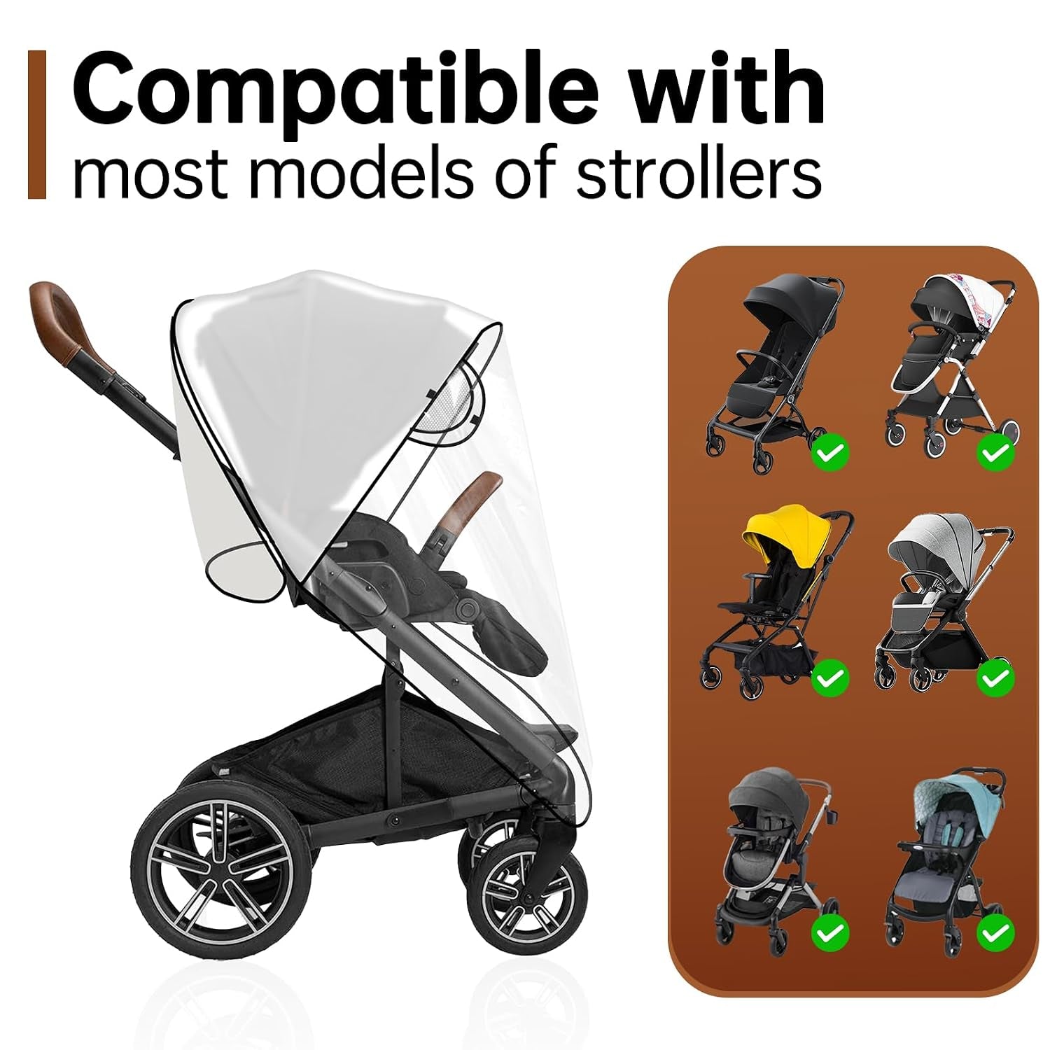 Stroller Rain Cover Compatible with Nuna Stroller, Universal Waterproof Windproof Plastic Stroller Cover for Rain and Snow, Breathable Baby Stroller Weather Shield for Nuna & Most Standard Strollers