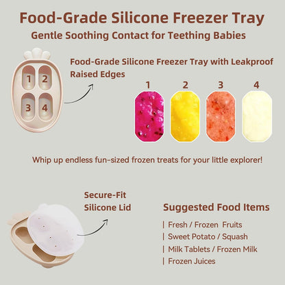 4-Pack Anti-Drop Baby Fruit Feeder Set with Mini Freezer Tray for Teething