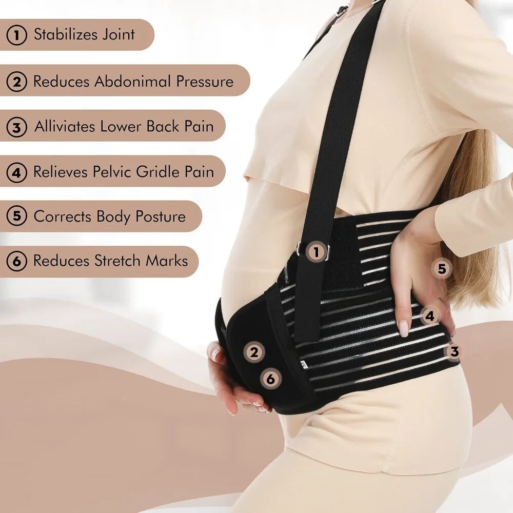 Breathable maternity support belt for growing belly and lower back