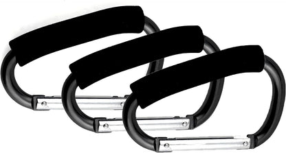 3PCS Stroller Hooks, 5.2'' Large Carabiner Clip - Carabiner Large, Baby Stroller Hooks for Hanging Bags, Stroller Accessories(Black)