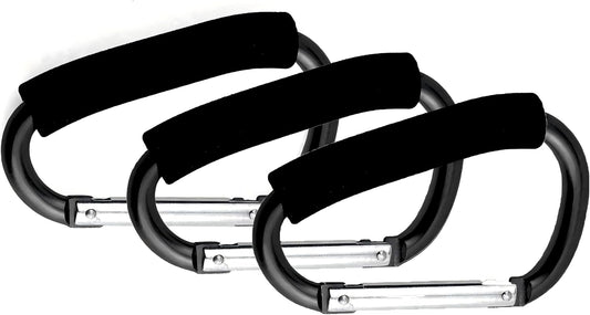 3PCS Stroller Hooks, 5.2'' Large Carabiner Clip - Carabiner Large, Baby Stroller Hooks for Hanging Bags, Stroller Accessories(Black)