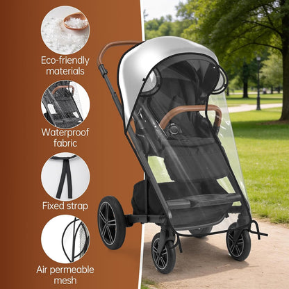 Stroller Rain Cover Compatible with Nuna Stroller, Universal Waterproof Windproof Plastic Stroller Cover for Rain and Snow, Breathable Baby Stroller Weather Shield for Nuna & Most Standard Strollers